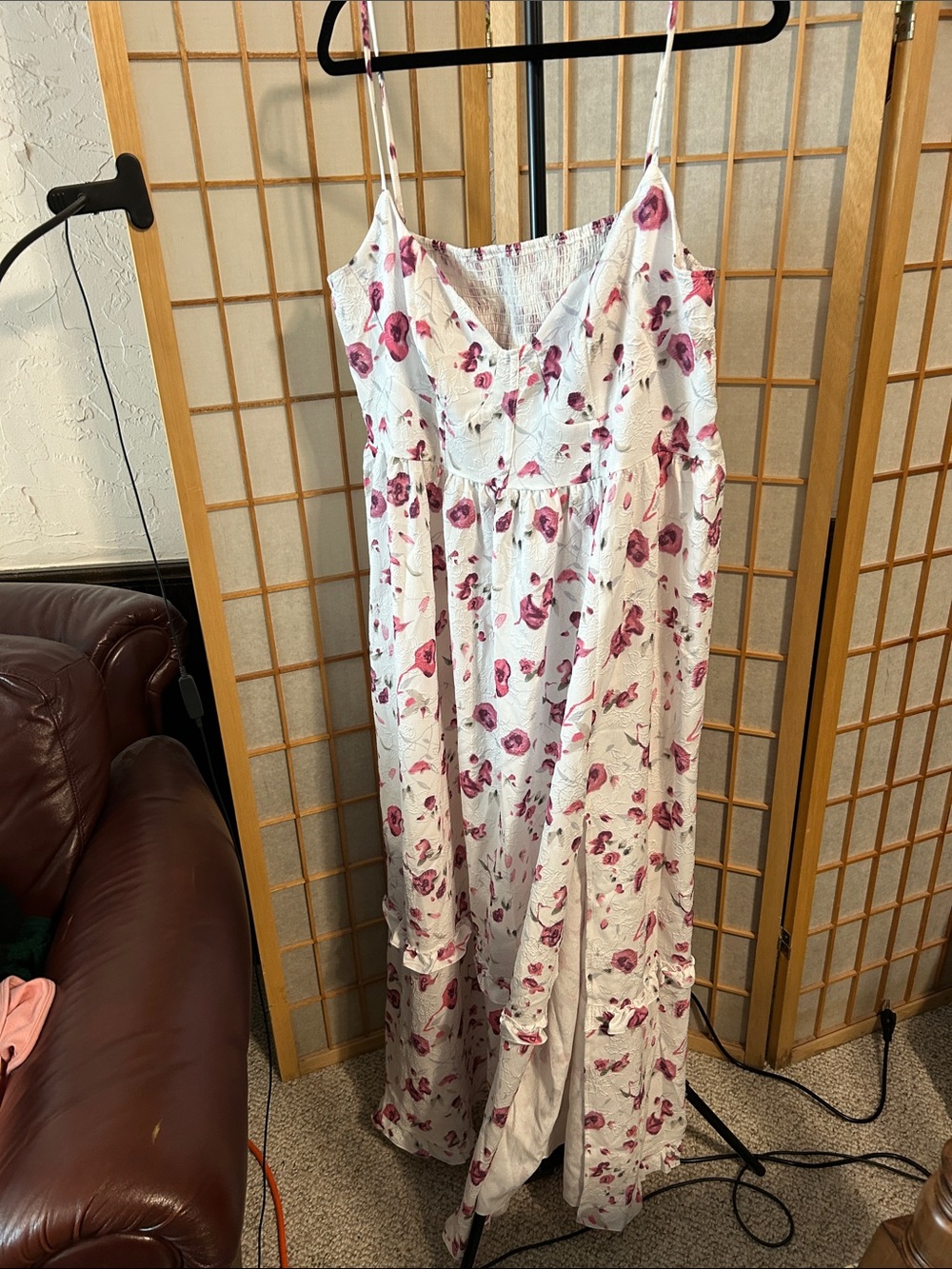 SHEIN White Maxi Dress with Pink Floral Print